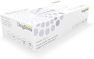 Unigloves White Pearl GP0022 Nitrile Examination Gloves - Multipurpose, Powder Free and Latex Free Disposable Gloves, Box of 100 Gloves, White, Small
