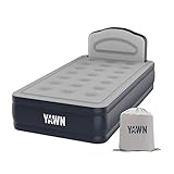 YAWN AIR Self-inflating Airbed - Great Guest Bed, Camping Mattress - Built-in Pump & Headboard - Grey Fabric Material - Available in UK Single, Double and King - Single Size