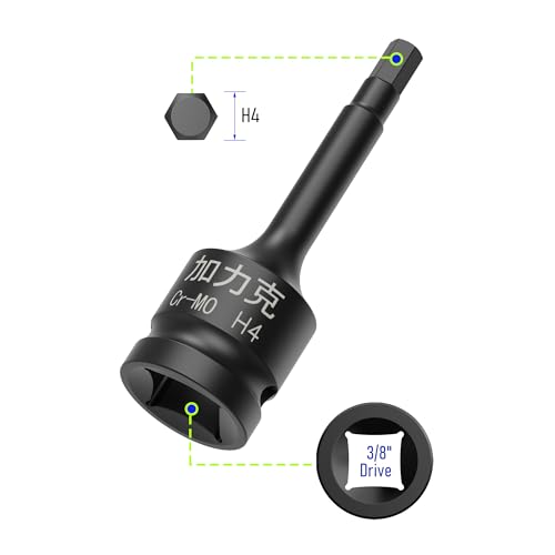 Image of 3PCS 3 /8 inch Square Drive H4(4mm) Impact Hex Bit Socket, 60mm(2.36 inch) Length, Hex Driver, Impact Grade, One-Piece Construction, 3 /8 inch Drive Allen Bit Socket, Cr-Mo Steel, Black