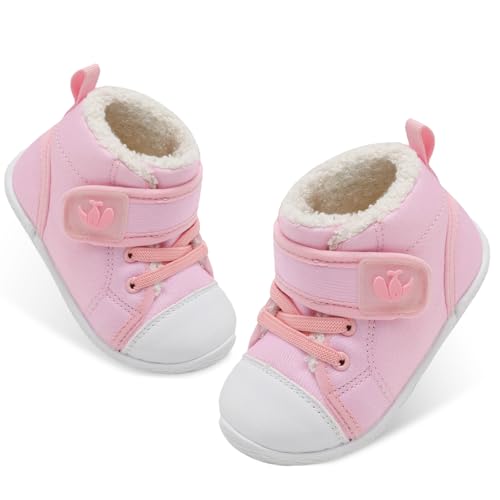 Image of JOINFREE Baby Boys Boots for Winter Snow Baby Girls Indoor Shoes Non-Slip Toddlers Warm Booties for Inoor Outdoor Pink 6-12 Month Infant