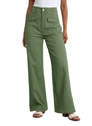 Dokotoo Womens Cargo Pants Women Baggy Wide Leg High Waist Casual Pants Jean Stretch Pants