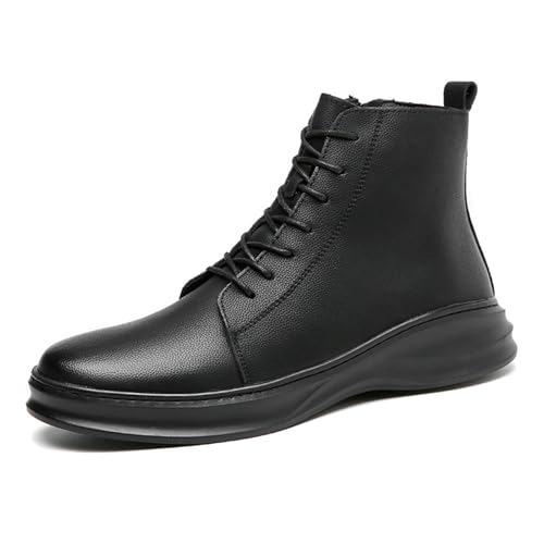 Men's Genuine Leather Ankle Boots Fashion Round Toe Lace Up Side Zipper High-Top Dress Oxfords Shoes Casual Comfort Non-slip Business Work Formal Chukka Boots