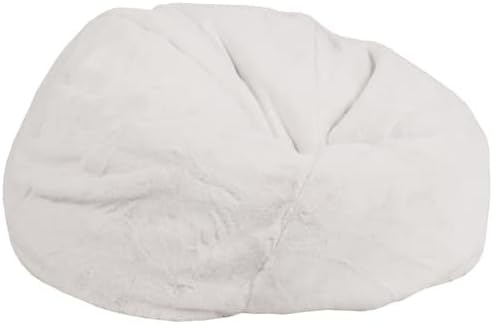 Delacora FF-DG-BEAN-LARGE-FUR-GG Oversized Teen Faux Fur Bean Bag Chair, White