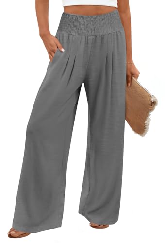 Findsweet High-Waisted Wide-Leg Palazzo Pants (Smoky Gray)