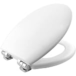 Bemis White Moulded Wood Toilet Seat with Sta Tite Slow Close Chrome finish multi point hinge