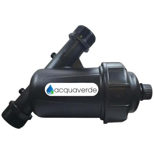 acquaverde | Filtro in Linea 3/4" per Irrigazione, Cartuccia Rete in Acciaio Inox 120 Mesh (130 micron), Attacchi Filettati Maschio, Tappo Svuota Residui Ispezionabile, Impianti Agricoli e Orto