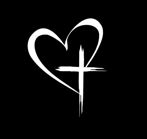Legacy Innovations LLI Love Heart Cross | Decal Vinyl Sticker | Cars Trucks Vans Walls Laptop | White | 5.5 x 4.4 in | LLI1624