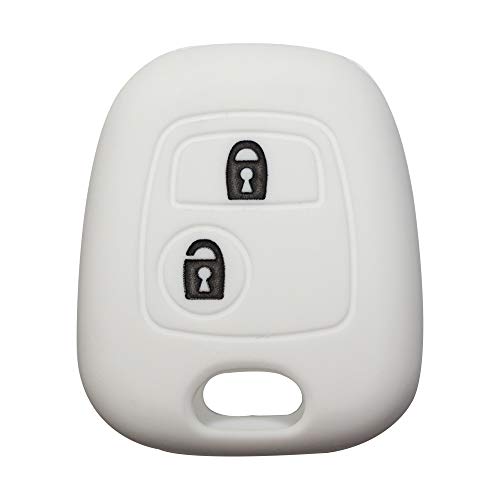YLC Protector de Llave de Coche de Silicona Car Key Cover Skin Jacket para Llave Peugeot & Citroen 2 botón(Blanco)