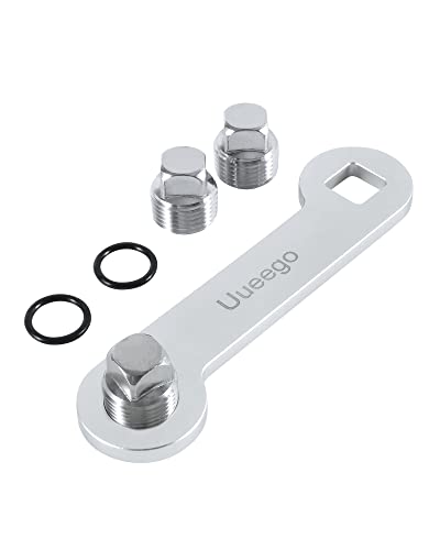 uueeGo Non-Corrosive Aluminum Boat Drain Plug Wrench, Patented, Fits 1/2 inch NPT Plug, Easy to Use and Store, Includes 3 Spare Boat Drain Plugs, Silver
