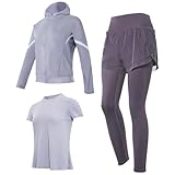 Lavender Seamless 3-Piece Yoga Set For Women, Includes Shorts, Top, And Leggings, Xxl, Polyester-Spandex Blend For All Exercise Types,