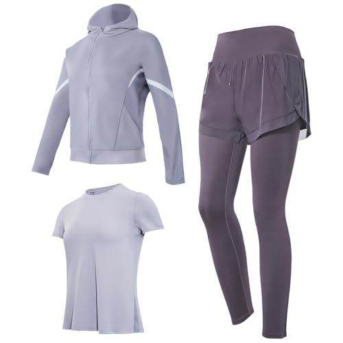 Lavender Seamless 3-Piece Yoga Set For Women, Includes Shorts, Top, And Leggings, Xxl, Polyester-Spandex Blend For All Exercise Types,