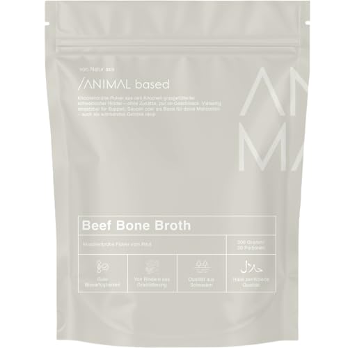 Knochenbrühe Pulver vom Weiderind [200g] - 20 Portionen - ca. 81% Kollagen - 95% Protein Pulver - Aus Schweden, abgefüllt in Deutschland - Ohne Zusätze - Bone Broth - halal zertifiziert