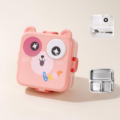 Image of YELONA 2-Layer Cartoon Shape Kids Lunch Box | Stainless Steel Inner, 3 Compartments | Airtight Leak-Proof BPA-Free Meal Box | 1120 ML + 70 ML Sauce Cup | School, Picnic Tiffin for Girls & Boys