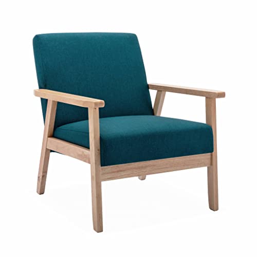 Alice's Home - Fauteuil scandinave en Bois et Tissu Bleu pétrole. Isak. L 64 x P 69.5 x H 73cm
