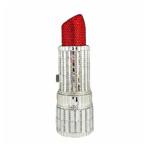 Image of Luxury Ladies Lipstick Shape Evening Clutch Rhinestone Shoulder Bag Crystal Evening Bag for Cocktail Prom
