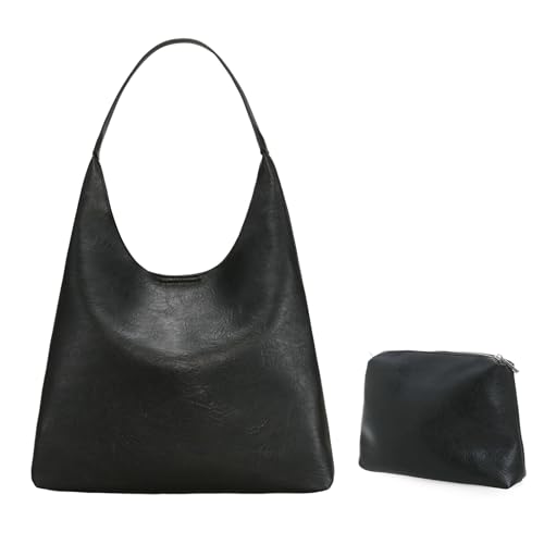 Sorexuber Leather Bag for Women Hobo Bag Handle Handbag Soft Shoulder Purse Large Handbag for Everyday Travel Durable Purse (Black)