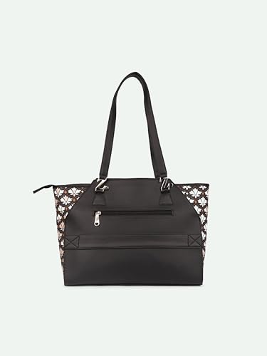 Image of ZOUK Printed Jute Handcrafted Vegan Leather Black Women's Check-point Friendly Classic Business Bag