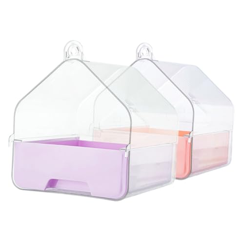 ibasenice 2Pcs Bird Bathtub with Drawer Design Multi Function Hanging Parrot Bath Box for Small Birds Budgies Transparent Pet Bathing Tub for Drinking and Feeding