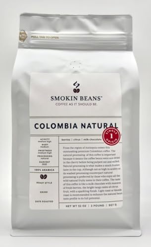 Smokin Beans 2-Pound Colombia Antioquia Fresh Roasted Coffee, Natural Processing Medium Roast, Whole Bean Coffee