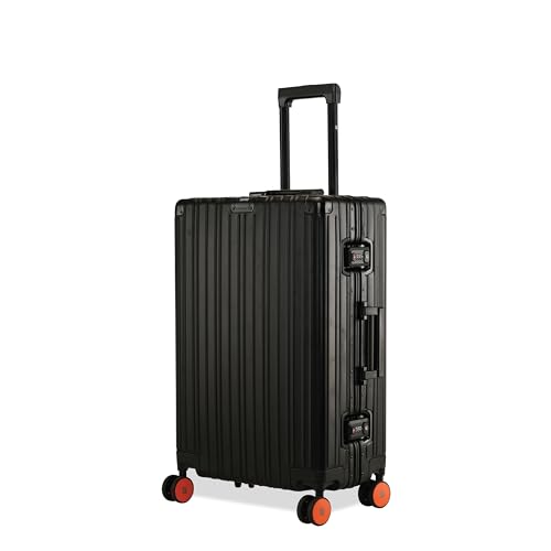 Image of EUME 100% Aluminium Trolley Bag for Travelling| 60cm Luggage Trolley Bag Medium Size for Travel| 8 Silentrun 360 Degree Spinner Wheels | Premium Trolley Bag for Travel (Black with Orange Wheels)