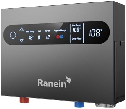 2025 GEN II Ranein 8kW 240V Electric Tankless Water Heater, on Demand Instant Endless Water Heater with LED Temperature Control Panel, Up to 1.9 GPM for Whole House Water