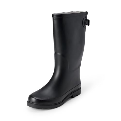 Amazon Essentials Women's Waterproof Tall Rain Boot with Adjustable Buckle, Black, 8