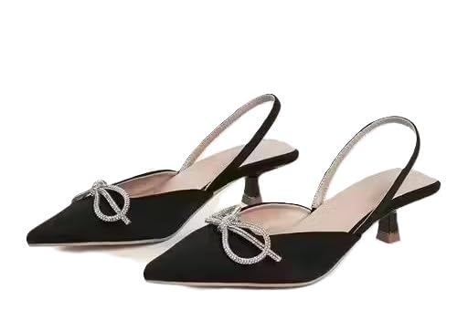 Women Heels Canvas Upper Lightweight EVA Sole Comfortable Solid Pattern Casual Party Indoor Outdoor Slipper Black 5-image-48