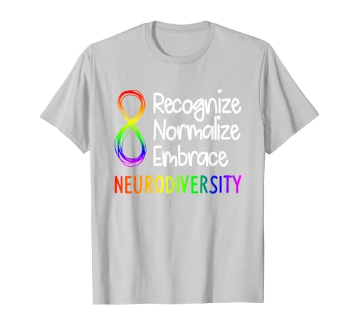 Neurodiversity Shirt Autism Spectrum ASD Rainbow Infinity T-Shirt, Men, Silver Grey, Large