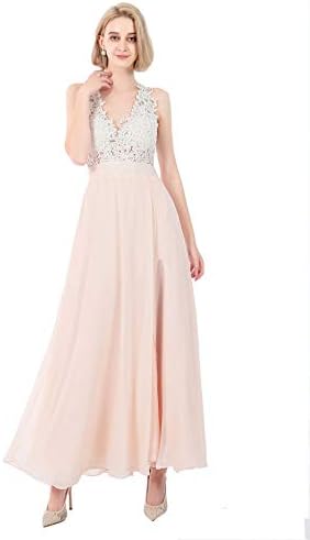 Emmani Women's Spaghetti V-Neck Side Split Backless Long Prom Dresses