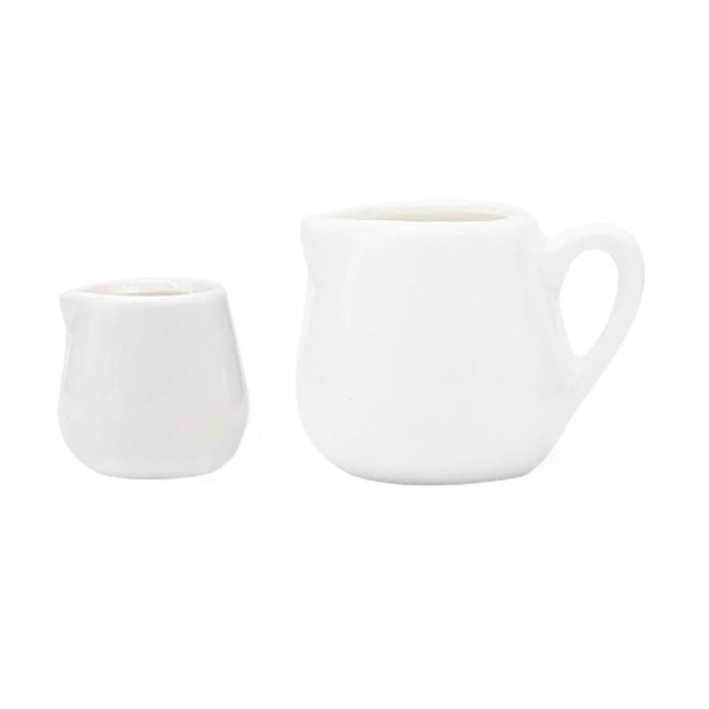 ttnmrc Montessori Mini Ceramic Pitcher Set, 2 Sizes White Porcelain Creamer Jug