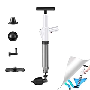 Toiletplunjer, luchtafvoerblasterset, verstoppingsverwijderaar met 4 vervangbare koppen en visuele barometer, roestvrijstalen toiletontstopper voor verstopte toiletgootsteen Rioolpijpzuiger (White)