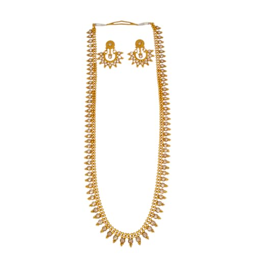 Image of Kollam Supreme Antique Gold Plated Kundan Stone Long Chain Set for Women