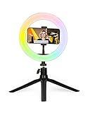 KSIX Aro de Luz Trípode sobremesa regulable. Anillo de Luz Led para Móvil, 3 Temperaturas de Luz y 10 Intensidades de Brillo