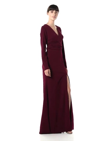 Amazon.com: Dress the Population Women's Carmen Long Sleeve Long Stretch  Gown with Slit Dress, Burgundy, XXS : Clothing, Shoes & Jewelry