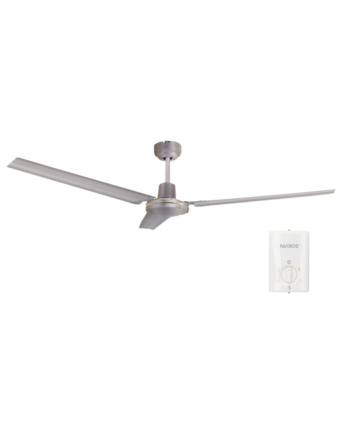 Ventilateur de plafond Saltok avec télécommande murale Ø142 et 3 pales en nickel