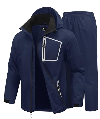 SWISSWELL Men's Rain Suits High Visibility Reflective Motorcycle Rain Gear Waterproof Breathable Jacket and Pants Navy XL