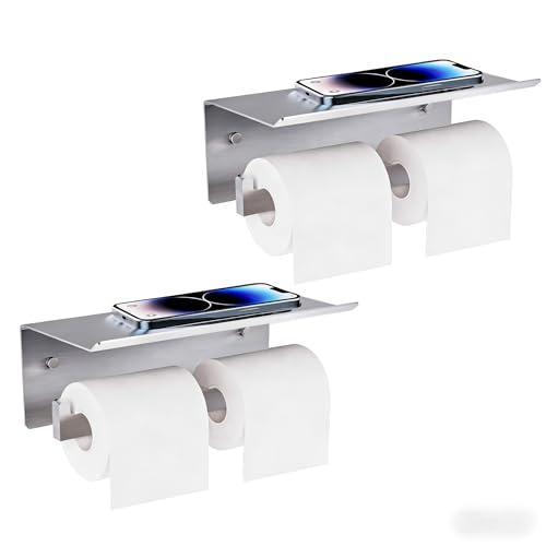 Double Toilet Paper Holder with Shelf, 304 Stainless Steel Wall