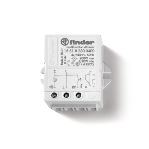 Finder Dimmer (varialuce) Elettronico a Pannello o Incasso Tipo 15.51. Compatibile con lampade a incandescenza/alogene e LED dimmerabili 230 V. Utilizzabile in impianti da 3 o 4 fili
