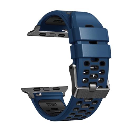 Bracelet montre caoutchouc FKM bleu 45mm pour Apple Watch 9 8 7 6 SE