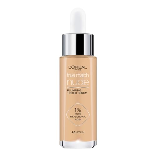 L'Oréal Paris sérum rellenador con color y ácido hialurónico True Match, Tono 4-5 Medium, 30ml