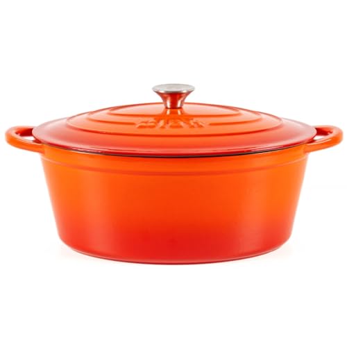 Lätt Home Cocotte en fonte émaillée orange. Marmite ovale 29 x 21 x 11 cm - 3,85 L. Élégante, résistante, spéciale à induction et adaptée à tous types de cuisine