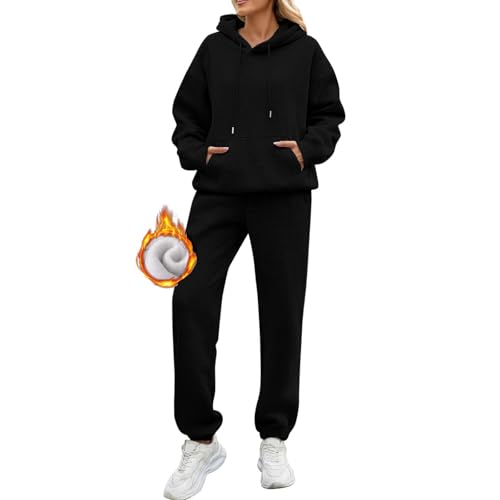 Conjunto de chándal de forro polar para mujer, sudadera con capucha y pantalones deportivos, ropa deportiva casual de dos piezas para mujer, conjunto completo de ropa deportiva para otoño e invierno