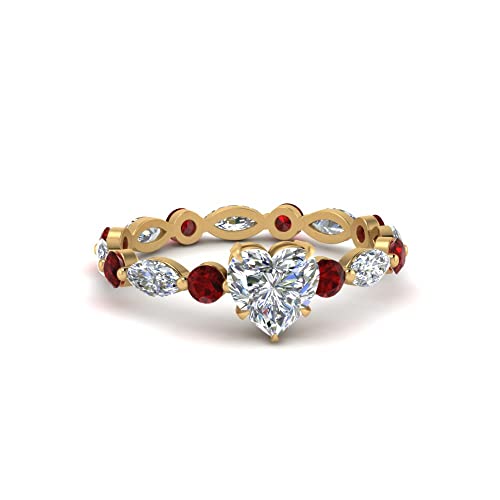 Image of 55Carat Choose Your Gemstone Marquise and Round Eternity Ring Yellow Gold Plated Heart Shape Side Stone Engagement Rings Lightweight Office Wear Everyday Gift Jewelry US Size 4 to 12
