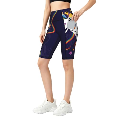 Leggings de yoga courts imprimé arc-en-ciel lumineux pour le studio