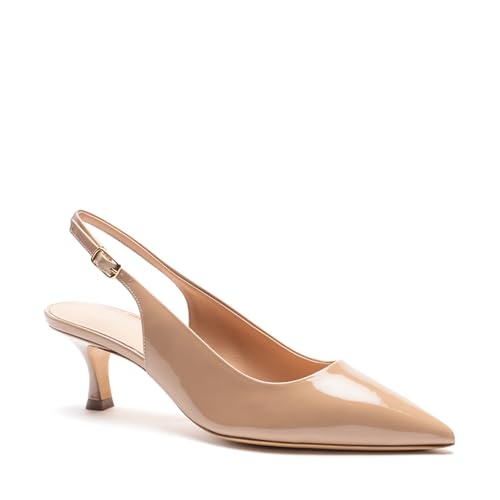 Bruno Magli - Women's Palerma Slingback Kitten Heels, Italian Leather Shoes with Buckle Closure (Biscuit Patent, 8 M)