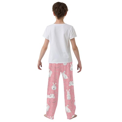 Bunny and Florals Boys Long Pants Soft Trousers Elastic Waist Kids Lounge Bottoms with Pockets S-XL3