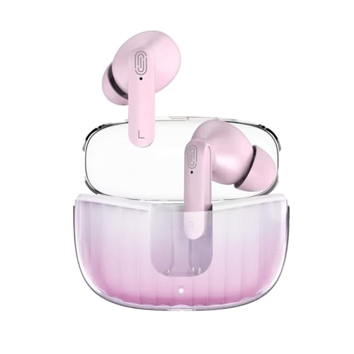URIZONS Bluetooth Écouteurs Intra-Auriculaires TWS avec réduction du Bruit avec dégradé de Couleur et Basses puissantes - Wireless Ecouteurs sans Fil avec câble de Charge Rapide USB C - Rose