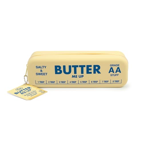 Image of Genuine Fred BUTTER ME UP Silicone Pouch, Soft Flexible Material with Zipper Closure, For desk supplies, makeup, cords, travel essentials, 7.5 x 2 x 2.4 Inch