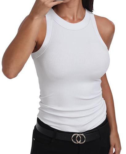 GEMBERA Womens Sleeveless Racerback High Neck Casual Basic Cotton...