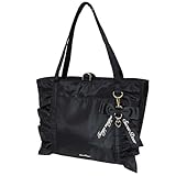 [クロスマーベリー] トートバッグ レディース a4 可愛い おしゃれ 大容量 ナイロン 通勤 軽量 大きめ リボン フリル 肩かけ マチ大きめ 黒 仕切り付き キャリーオン 旅行 きれいめ 上品 大人 R94 ブラック